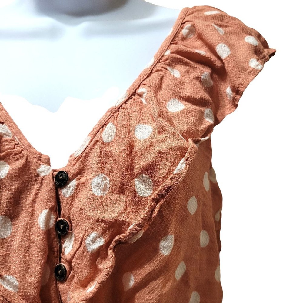 Jolt Women's Size Medium Polka Dot Ruffle Crop Top Short Sleeve Button Front - Picture 4 of 6
